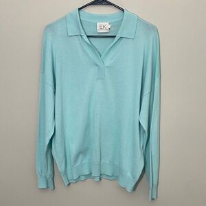 Women's 100% Pima Cotton V-Neck Light Blue Sweater